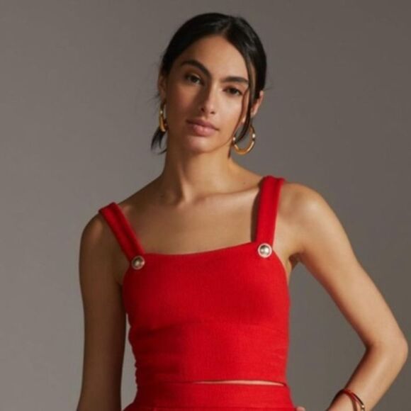 Maeve Anthropologie Textured Buttoned Crop Top - Picture 1 of 6